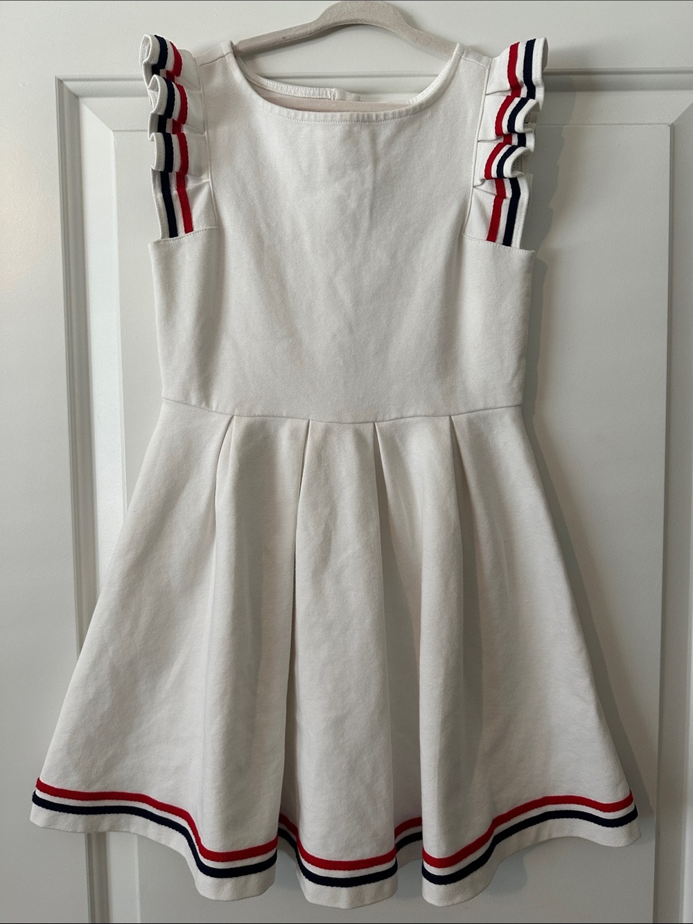 Janie and Jack White Knit Dress with Red & Navy Trim